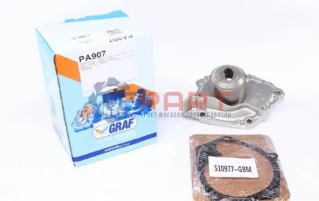 Фото 1 — Помпа води Renault Megane/Laguna/Scenic/Nissan 1.9dCi/Suzuki Grand Vitara 1.9DDiS 02- (B/B) (10 лоп) GRAF (PA907) Фото Помпа води Renault Megane/Laguna/Scenic/Nissan 1.9dCi/Suzuki Grand Vitara 1.9DDiS 02- (B/B) (10 лоп) GRAF (PA907) зображення 1