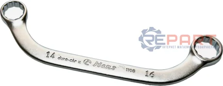 (EN) Double-ended ring wrench - bent 12-кутна, 13x15, тип: Вигнутий, "U", довжина: 169 мм, 1 шт HANS 1108M13X15