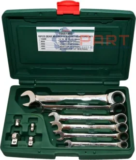 (EN) Ratchet combination wrench комплектація 10 шт, 12-кутна / HEX: 8, 10, 12, 13, 17, 19 мм, у пластиковій валізі HANS 16651MB