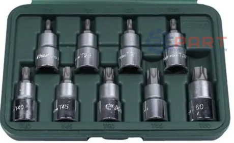 Набір насадок 1/2" (однотипні), 9 шт, профіль: TORX Tamper, розмір ключа для гнізда E-TORX: T30H, T40H, T45H, T47H, T50H, T55H, T60H, T70H, HANS 460259