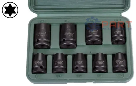 Набір насадок 1/2" удар (однотипні), 9 шт, профіль: TORX, розмір ключа для гнізда E-TORX: E10, E11, E12, E14, E16, E18, E20, E22, E24, HANS 84601