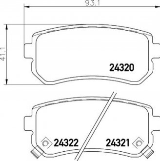 Гальмівні колодки дискові зад. Hyundai Accent I20/I30/Ix35/Sonata/Kia CeeD/Rio/Sportage 1.2-3.3 05- HELLA 8DB 355 006-961 (фото 1)