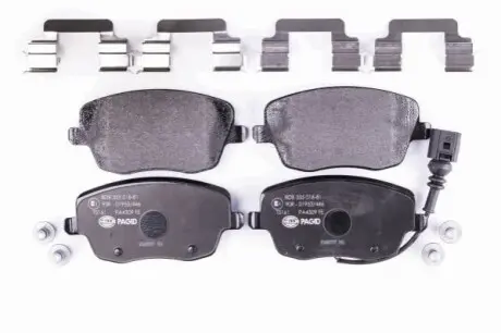 Колодки гальмівні (передні) Seat Ibiza/VW Polo 01-09/Skoda Fabia 99-14/Roomster 06-15 (+датчик) HELLA 8DB355018811