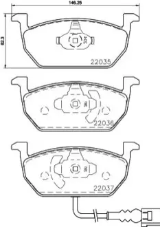 Колодки гальмівні (передні) Audi A3/Seat Leon/Skoda Octavia IV/V/VW Golf VII 12- (+датчик) HELLA 8DB 355 021-951 Купити в Україні