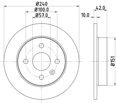 Диск гальмівний (задній) Opel Astra G/H 98-/Meriva A 03- (239.8x10) HELLA 8DD 355 106-091 Купити в Україні