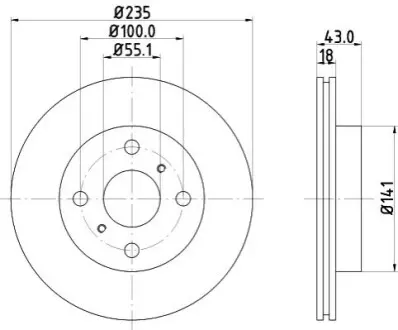 Диск гальмівний (передній) Toyota Yaris 99-05 (235x18) HELLA 8DD355107281