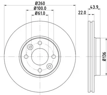 Диск гальмівний (передній) Renault Megane II/Clio II/III 1.2-1.5 dCI 02- (259,6x22) (вент.) (с покр.) HELLA 8DD 355 109-331 Купити в Україні