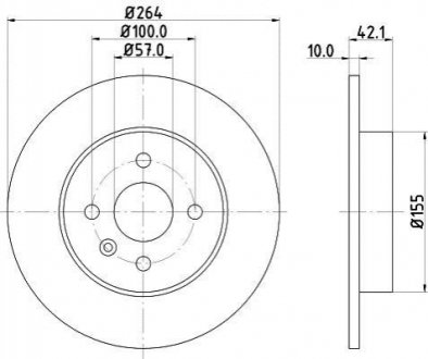 Диск тормозной зад. 264x10x42.2 Opel Meriva 1.6I 16V, 1.7DTI/CDTI, 1.8 03.05- HELLA 8DD 355 110-271 (фото 1)