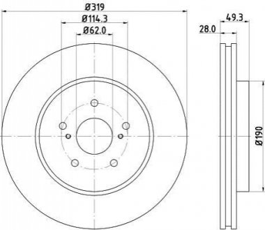 Диск гальмівний перед. Lexus RX 03-/Toyota Highlander 2.7 09- HELLA 8DD 355 114-981