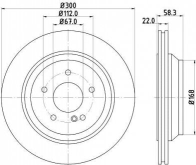 Гальмівний диск задн. Mercedes-Benz W221 2.2D-5.0 10.01-12.13 HELLA 8DD 355 115-391