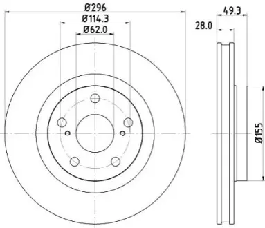 Диск гальмівний (передній) Toyota Auris 10-/Rav4 2.0-2.2 06- (296x28) HELLA 8DD355118561 Купити в Україні