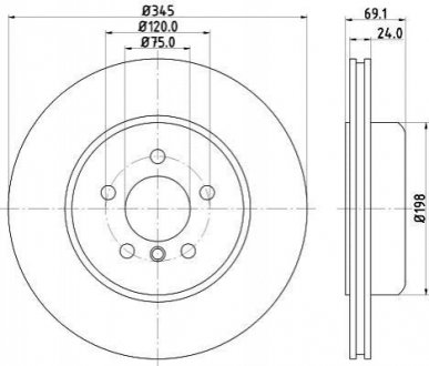 Гальмівний диск задн Bmw 5 (F10), 5 (F11), 5 Gran Turismo (F07), 6 (F12), 6 (F13), 6 Gran Coupe (F06), 7 (F01, F02, F03, F04) 2.0D-4.4 02.08-10.18 HELLA 8DD 355 119-281