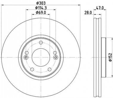 PRO HYUNDAI Гальмівний диск передній. GRANDEUR 2.2, 2.4, 3.3, KIA HELLA 8DD 355 122-501 (фото 1)