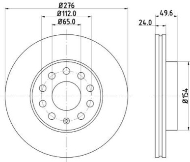 Диск тормозной передн. вентиль. (276mmx24mm) AUDI A3 1.0 TFSI/1.0 TSI/1.2 TFSI/1.2 TSI/1.4 GTE HELLA 8DD 355 122-721 (фото 1)