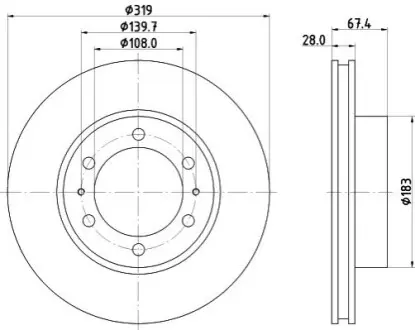 Диск гальмівний (передній) Toyota Hilux 06- (319x28) HELLA 8DD355126771