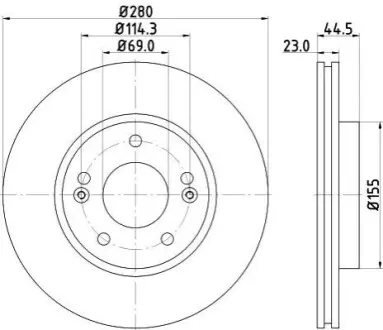 Диск тормозной (передний) Hyundai Elantra/I30 II 11-/Kia CeeD/ Cerato III 13- (280x23) PRO HELLA 8DD355131361