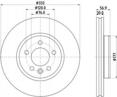 PRO HIGH CARBON VW Диск тормозной передний. AMAROK 2.0 11- HELLA 8DD 355 132-561 (фото 1)