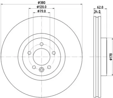 Диск гальмівний (передній) Land Rover Defender 19-/Discovery V 16-/Range Rover 12- (380x34) HELLA 8DD355132951