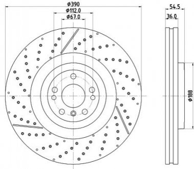 Диск тормозной (передний) MB GL-class (X166)/M-class (W166) 12-15/GLE (W166) 15- (390x36) PRO+ HELLA 8DD355134711 (фото 1)