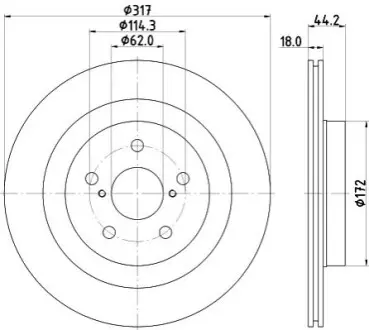 Диск тормозной (задний) Toyota Rav4 V 18- (317x18) PRO HELLA 8DD355134961 Купить в Украине