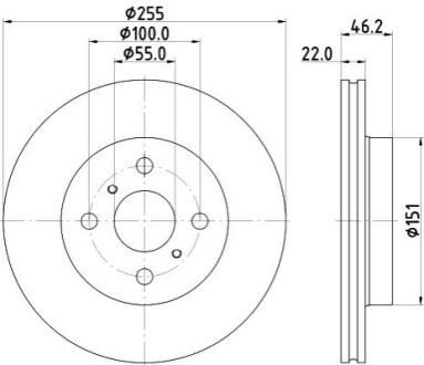 PRO TOYOTA Гальмівний диск передн. YARIS 1.0 20-, 1.5 20- HELLA 8DD355134981