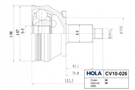 ШРКШ (наружный) Skoda Fabia/Roomster/VW Polo/Audi A2 1.2TDI-2.0 99- (36x30x90) HOLA CV10026 (фото 1)