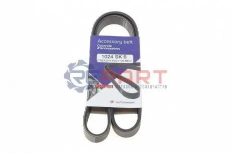 Ремінь генератора Ford Fiesta VI 1.25 08- (6PK1024) HUTCHINSON 1024SK6 Купити в Україні