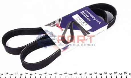 Ремінь генератора Fiat Ducato/Citroen Jumper 1.9D/TD 94-/Renault Trafic 2.5dCI 03- (6PK1153) HUTCHINSON 1153K6 Купити в Україні