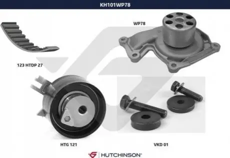 Помпа води + комплект ремня ГРМ HUTCHINSON KH101WP78 Купить в Украине