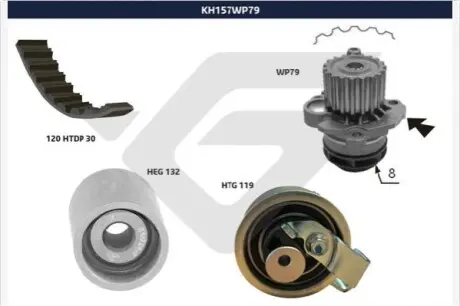 Помпа води + комплект ремня ГРМ HUTCHINSON KH157WP79 Купити в Україні