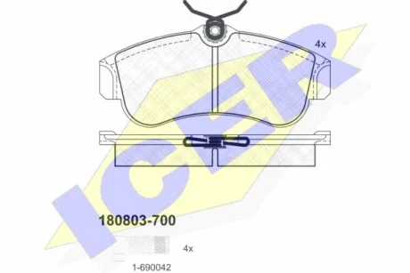 Колодки гальмівні (передні) Nissan Primera 90-02/Almera 00-06 ICER 180803700