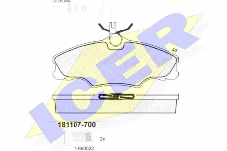 Колодки гальмівні (передні) Peugeot 406 95-04 (+датчик) ICER 181107700
