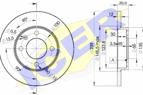 Диск гальмівний (передній) VW Caddy 82-92/Golf 74-99/Passat 73-88/Polo 95-02 (239x12)(з покр)(повний) ICER 78BD33002 Купити в Україні