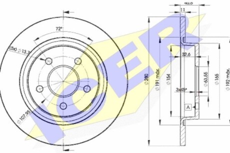 Диск тормозной (задний) Ford C-Max 07-10/Focus 04-/Volvo C30/S40/V50 04-12 (280x11) (с покр)(полный)) ICER 78BD39622