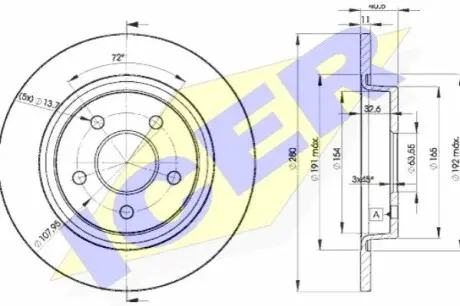 Диск тормозной (задний) Ford C-Max 07-10/Focus 04-/Volvo C30/S40/V50 04-12 (280x11) (с покр)(полный)) ICER 78BD39622 Купить в Украине
