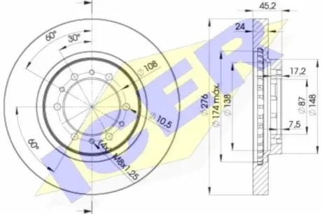 Фото Диск тормозной (передний) Fiat Scudo/Peugeot Expert 96- (257x20) ICER (78BD87162) изображение 1