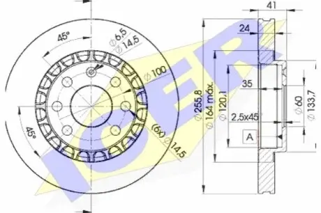 Диск гальмівний (передній) Opel Astra F/Kadett/Vectra 84-/Daewoo Lanos 97- (256x24)(з покр.)(вент.) ICER 78BD90422 Купити в Україні