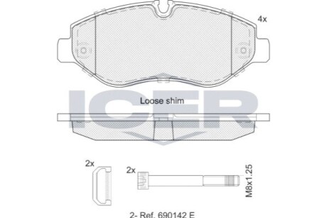 Тормозные колодки (передние) MB Sprinter (906,907,910)/VW Crafter 06-/MB Vito (W639) 03-/(W447) 14- ICER LM1786