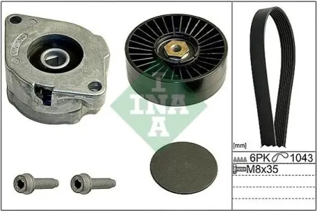 Комплект поликлинових ременів (з роликами) FORD GALAXY I SEAT ALHAMBRA, CORDOBA, CORDOBA VARIO, IBIZA II, INCA VW CADDY II, GOLF III, GOLF IV, PASSAT B3/B4, POLO 1.7D/1.9D 05.89-03.10 INA 529 0102 10
