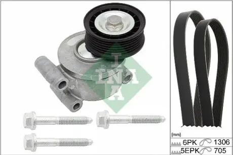 Комплект поликлинових ременів (з роликами) VOLVO C30, S40 II, V50 FORD C-MAX, FOCUS C-MAX, FOCUS II 1.8-2.0ALK 10.03-12.12 INA 529019210