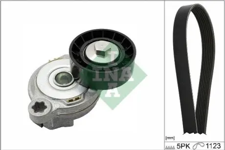 Комплект поліклинового ременя (із натягувачем) VOLVO S60 II, S80 II, V60 I, V70 III, XC60 I, XC70 II 2.0D/2.4D/2.5 03.06-07.18 INA 529037510