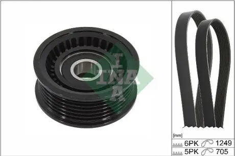 Комплект поликлинових ременів (з роликами) VOLVO C30, S40 II, V50 FORD C-MAX, FOCUS II 1.8-2.0LPG 04.04-12.12 INA 529045110