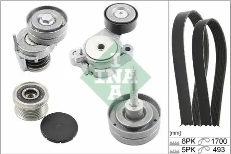 Комплект поликлинових ременів (з роликами) AUDI A1 SEAT ALHAMBRA, IBIZA IV, IBIZA IV SC, IBIZA IV ST SKODA FABIA II, SCALA VW BEETLE, CC B7, EOS, GOLF PLUS V, GOLF V, GOLF VI 1.4-1.6 11.05 INA 529 0519 20