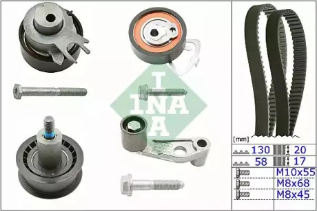 Комплект ГРМ (ремінь + ролик) SEAT LEON, TOLEDO II VW BORA, BORA I, GOLF IV, LUPO I, POLO III 1.4/1.6 04.96-06.06 INA 530036010