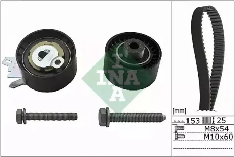 Комплект ГРМ (ремінь + ролик) CITROEN C4, C4 GRAND PICASSO I, C4 I, C4 PICASSO I, C5 II, C5 III, C8, JUMPY II PEUGEOT 307, 308, 308 I, 407, 807, EXPERT, EXPERT TEPEE 1.8/2.0/2.0ALK 06.04 INA 530047110