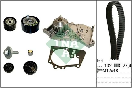 Комплект ГРМ (ремінь + ролик + водяний насос) RENAULT CLIO III, FLUENCE, GRAND SCENIC II, GRAND SCENIC III, LAGUNA II, LAGUNA III, MEGANE, MEGANE I, MEGANE II, MEGANE III 1.6/1.6ALK/1.6LPG 06.01 INA 530063930