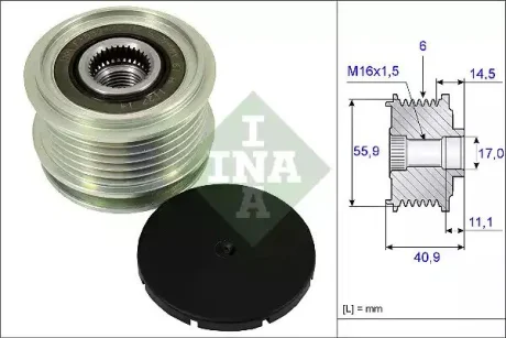 Шкив генератора VW T5/Caddy/Crafter/Octavia, 6PK INA 535001210