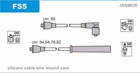 В/в провода (силікон) Ford Cortina 1.6 2.0 77-82, Sierra 1,6 Ohc - (1063610, 1063611, 1063609) Janmor FS5 (фото 1)