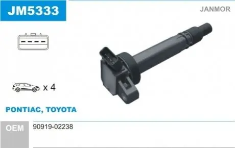 Котушка запалювання Toyota Corolla 1.8 01-07 Janmor JM5333