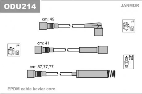 К-кт дротів в/н Opel Astra F 1.8-2.0 91-98 - (1612498, 1612499, 1612530) Janmor ODU214